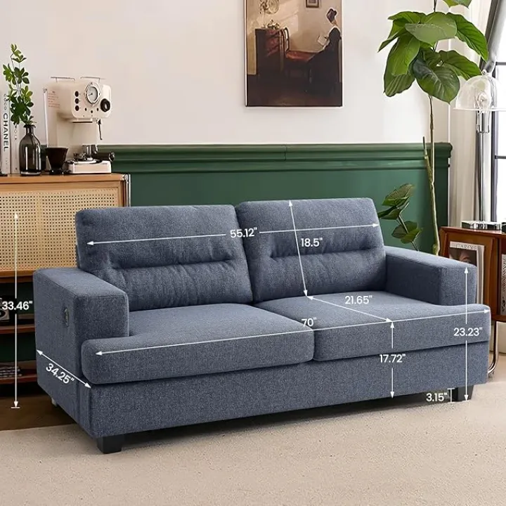 LEISLAND 70" Love Seat Couches Sofa with Charging Ports, Comfy Couches for Living Room, Small Loveseats for Small Spaces,Mid Century Modern Sofa for Bedroom/Office/Apartment(Blue)