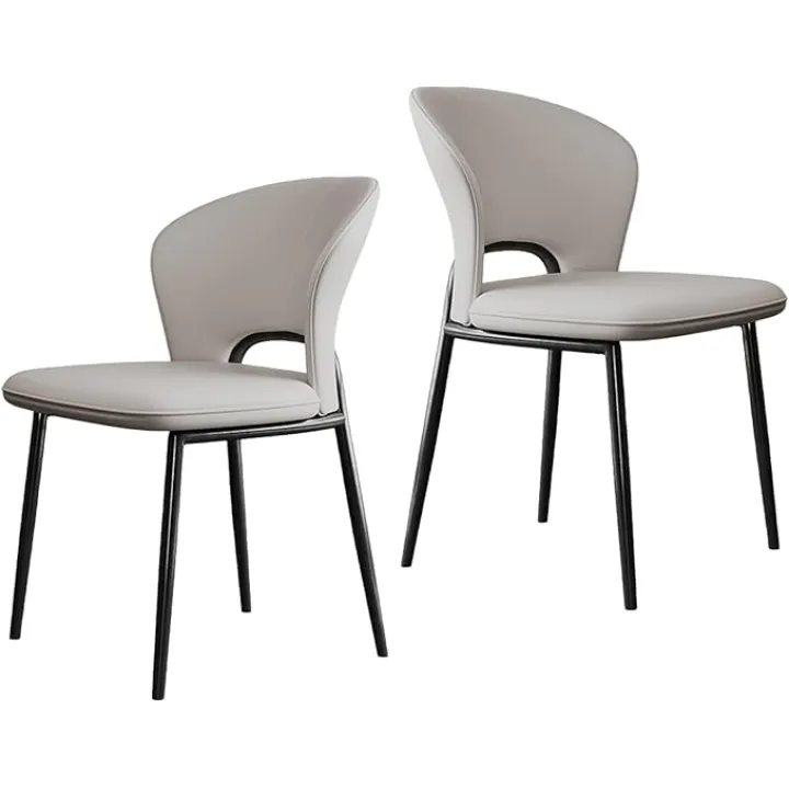 Modern Dining Chair, Set of 2 Dining Chairs, Lounge Chairs, Armless Upholstered Side Chair with Metal Legs and Backrest, Accent Chairs for Dining Living Room(Gray)