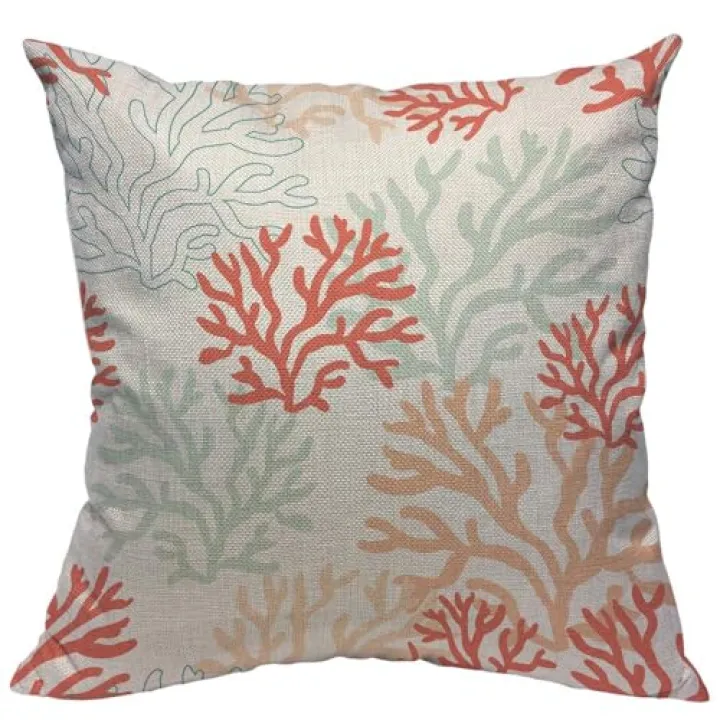 TKS MITLAN Red, Pink and Mint Corals Pillow Covers 18 x 18 Inch Tropical Reef Nautical Doodles Decorative Throw Pillow Covers Linen Cushion Case for Sofa Couch
