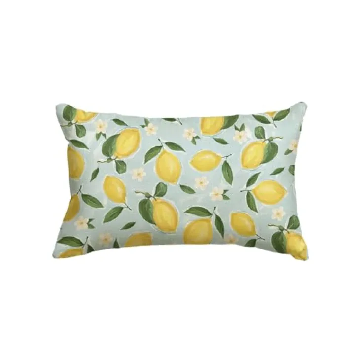 AVOIN colorlife Summer Lemon Throw Pillow Cover, 12 x 20 Inch Flowers Blue Cushion Case Decoration for Sofa Couch Holiday Seasonal Home Decor