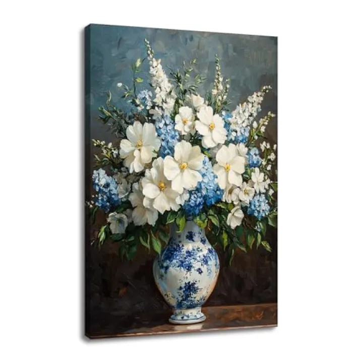 Wildflower Canvas Wall Art Vintage Colorful French Countryside Floral Poster Painting Print Flower in a Vase Wall Decor Artwork for Modern Home Bedroom Office Farmhouse Ready to Hang [12''Wx18''H]
