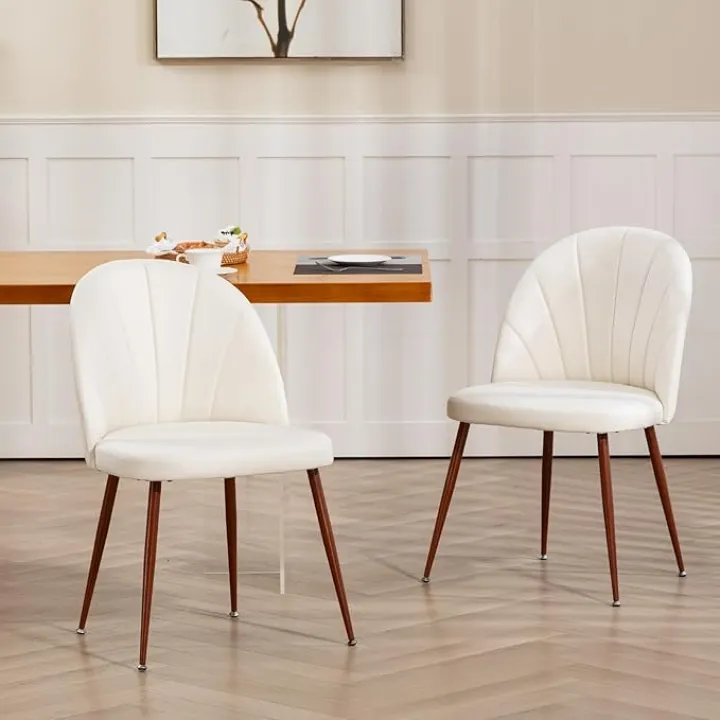 Modern Dining Chairs Set of 4, Linen Fabric Upholstered Dining Room Chair Stylish Kitchen Chairs with Solid Wood Legs for Living Room, Dining Room, White