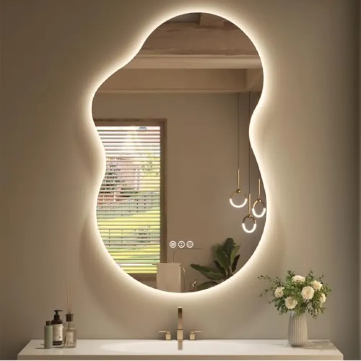 SMIROR Irregular Backlit Bathroom Mirror with Lights 20 x 32, Asymmetrical Cloud Led Lighted Vanity Mirror for Wall, Anit-Fog, Dimmable, Memory Function (Horizontal/Vertical)