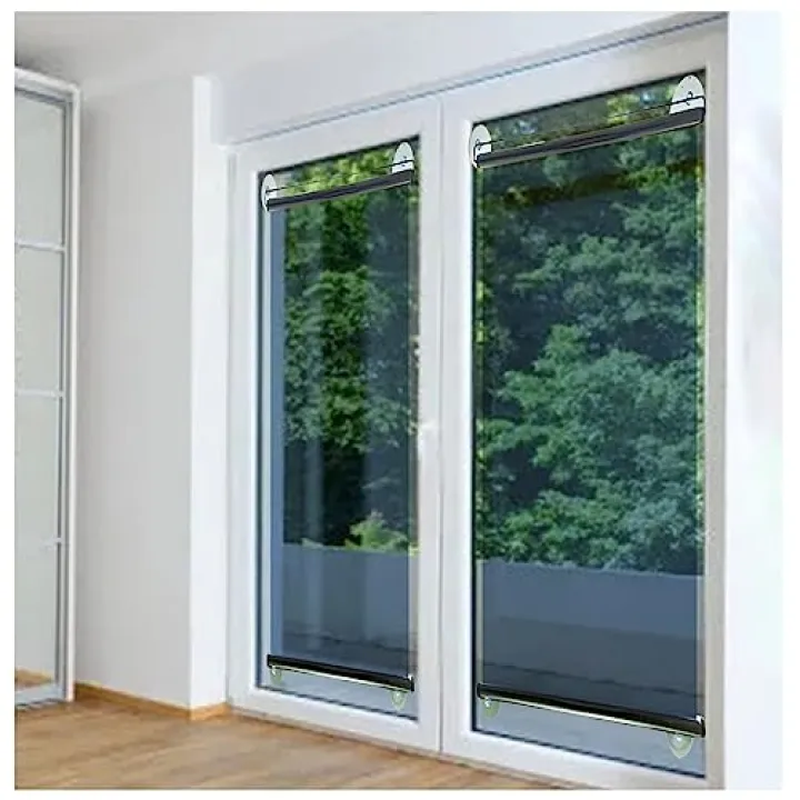 uhyOHF Sun Blocking One Way Mirror Roller Shades, Daytime Indoor Transparent Visible Roller Blinds with Suction Cups, Heat Control Window Curtains, 2 Pack (Blue-13x59inch/33x150cm