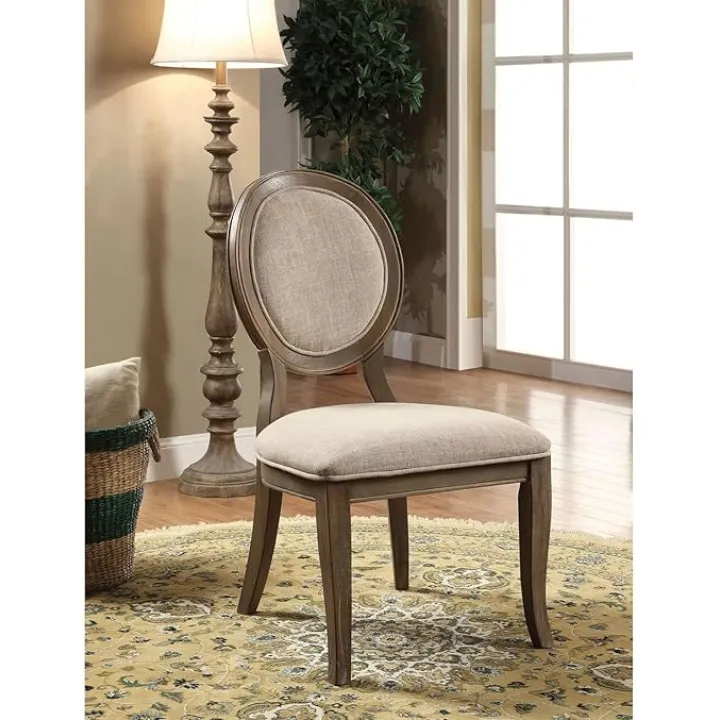 Transitional Rustic Oak and Beige Side Chairs - Set of 2 Dining Room Chairs