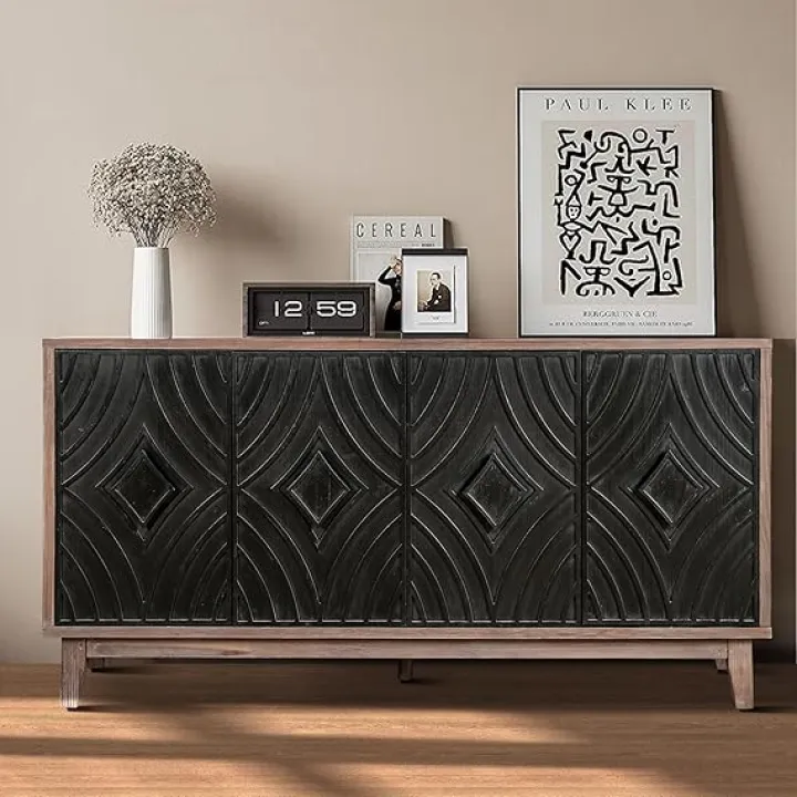 Farmhouse Buffet Sideboard Cabinet with Storage, Accent Cabinets with 4 Doors, Wooden Console Table with Storage for Living Room Dining Room Hallway - Antique Brown