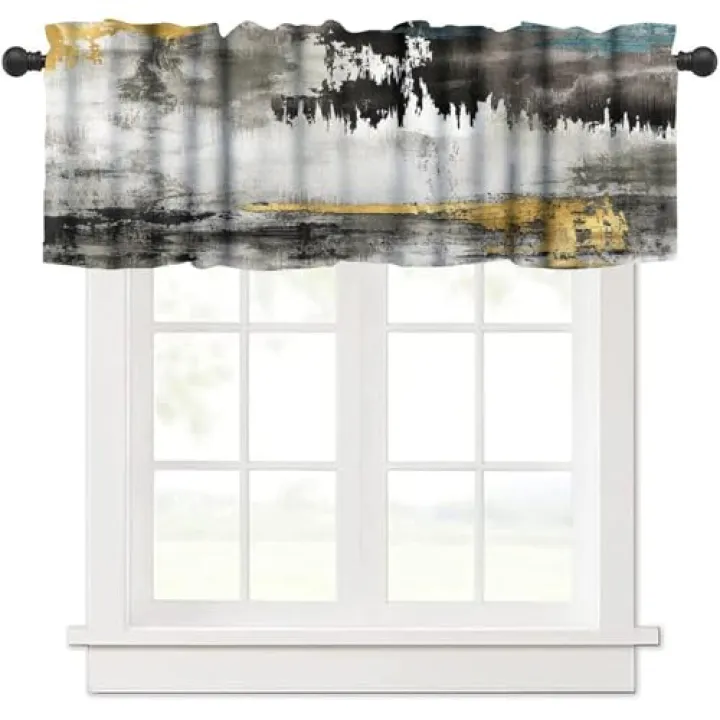 TFOSO Abstract Art Valance Curtain,Gray Gold Modern Oil Painting Textured Window Treatment Bedroom Living Room Kitchen Cafe Short Drapes 1 Panel Set 54" W x 18" L Inch