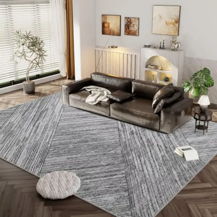 CozyMine Washable Modern Area Rug - Lineism Style Washable Rug 6X9 for Living Room Kitchen Office Entryway, Soft Modern Home Decor, Non Slip and Low Pile, Black