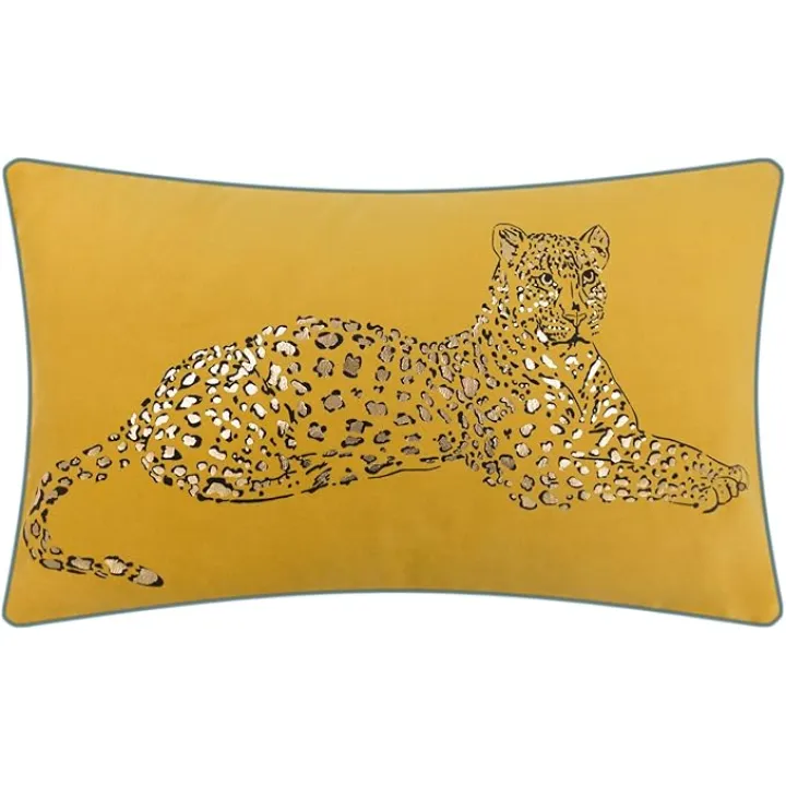 JWH Leopard Print Throw Pillow Cover Decorative Velvet Pillow Case with Gold Foil Printing Cushion Rectangular Pillowcase for Bed Couch Chair Car 12x20 Inches Yellow