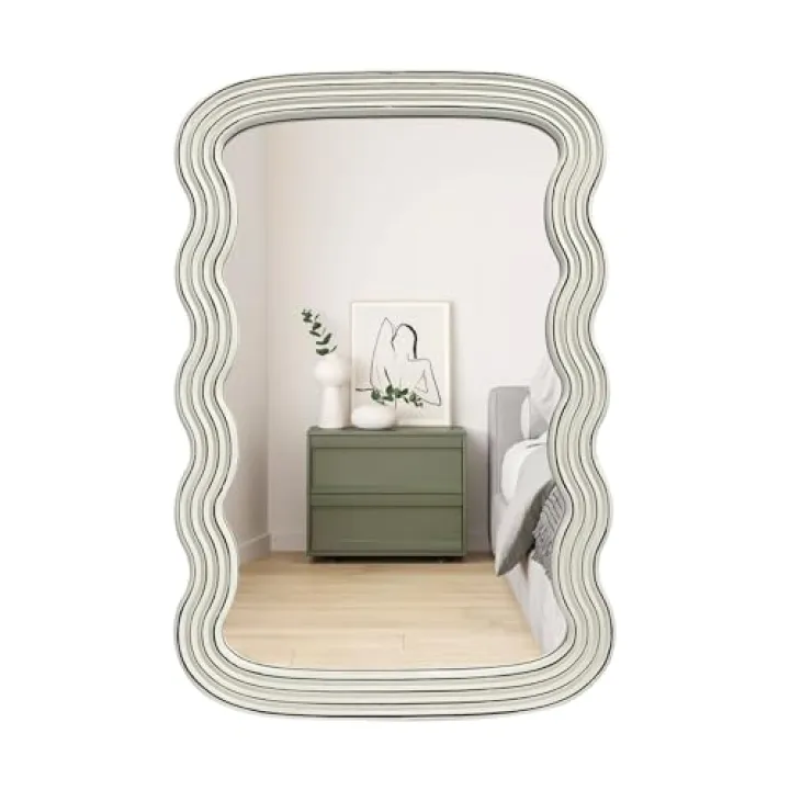 HCODCIBA Wall Mirrors White and Stylish Suitable for Office Living Room Aisles (Wave Rectangle 36x24in)