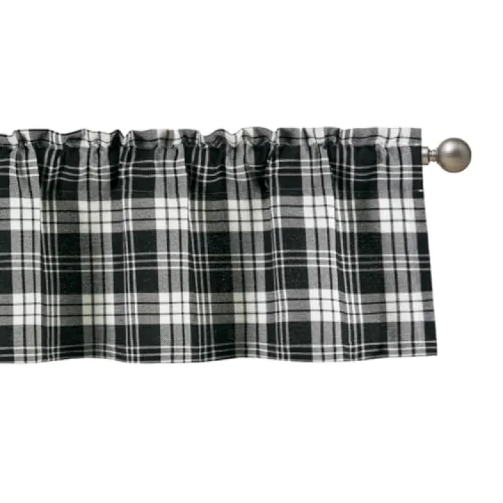VOGOL Extra Wide Kitchen Curtains Valance, Black Check Plaid Pattern Soft Touch Window Treatments for Bedroom, Light Filtering Decorative Valances for Farmhouse, 60Wx14L, 1 Panel