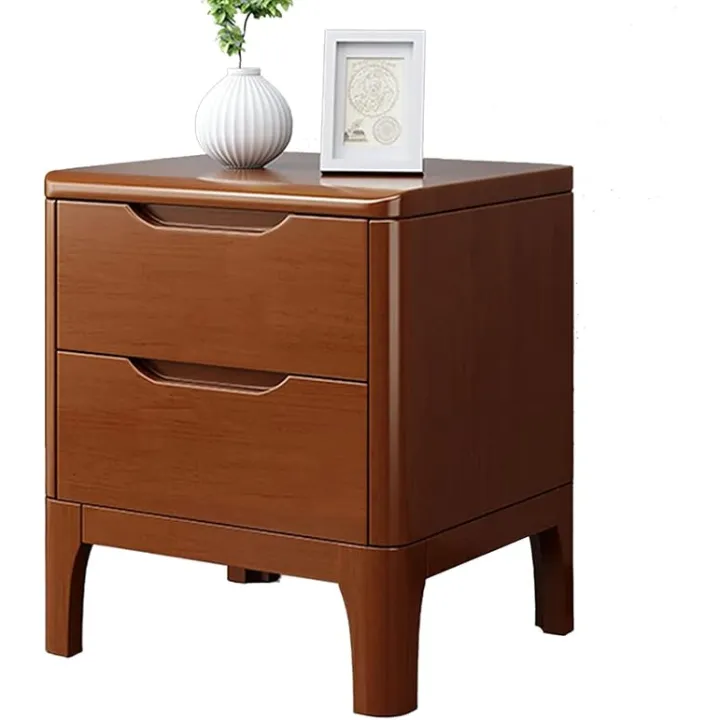 Elegant Bedside Table Nightstand Square Rubber Wood End Table 2 Storage Drawers Bedside Dresse Simple Bedside Cabinet Smooth Modern Bedside Table Side Table (A 30 * 40 * 49cm)