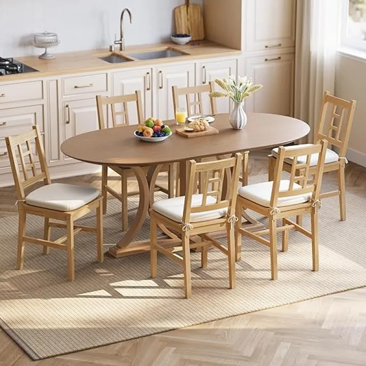 VASAGLE Wooden Dining Chairs, Set of 4, Kitchen and Dining Room Chairs, Removable Cushion, Curved Back, Each Supports 264 lb, Golden Oak UKDC150N14