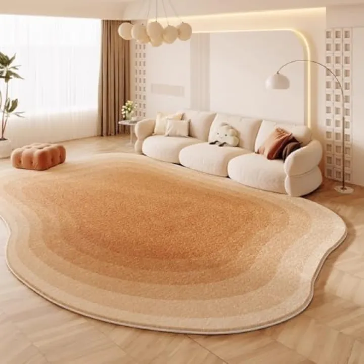 Modern Cream Style Ombre Beige Orange Indoor Odd Shaped Area Rug for Living Room Dining Room Bedroom Soft Wool Washable Carpet Under Dining Room Coffee Table Kitchen Art Deco Home Office Rug 5x8
