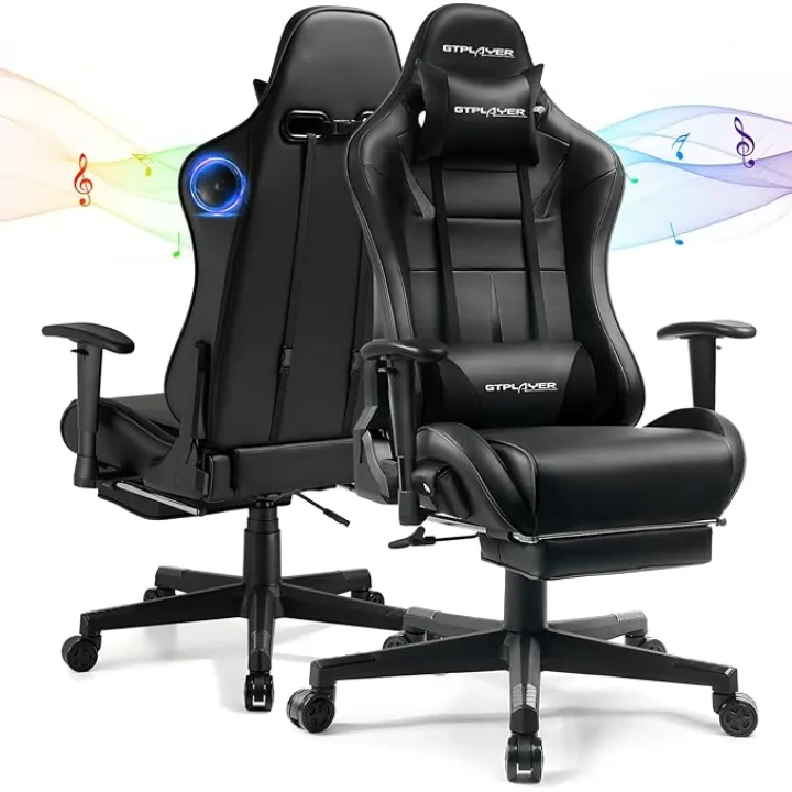 GTPLAYER Gaming Chair with Speakers, Music Gaming Recliner Chair for Adults and Kids, Height Adjustable Computer Game Reclining Chair with Footrest by GTRacing (Black)