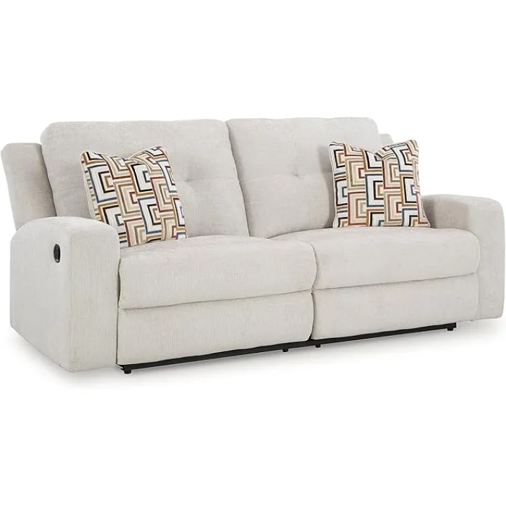 Signature Design by Ashley Danum Modern Tufted Manual Reclining Sofa with 2 Accent Pillows, Beige