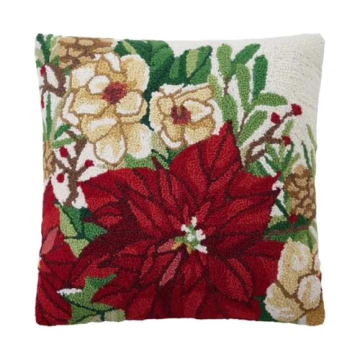 Peking Handicraft Holiday Floral Square Hook Pillow, 18-Inch, Multicolor