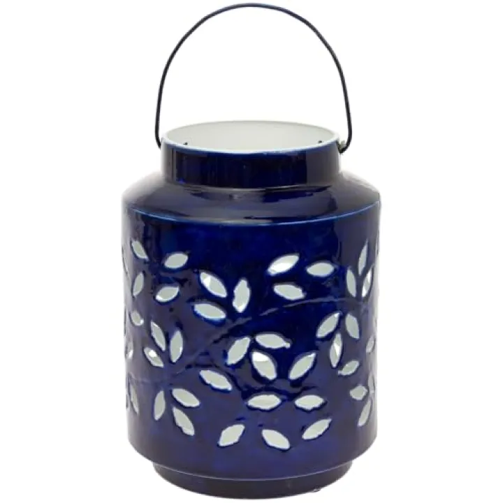 Boston International Lantern/Candle Holder Decorative Metal Outdoor Lanterns | Home Tabletops Mantels Patios: Large, Navy Blue