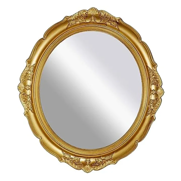IWOWHERO Retro Disc Ornaments Vintage Mirror Wall Hanging Makeup Mirror Antique Gold Cosmetic Tool