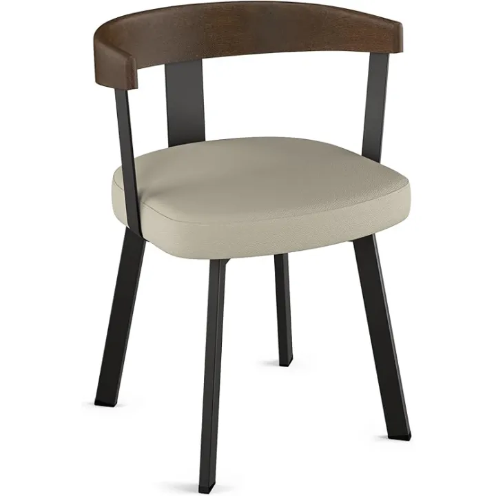 Amisco Lars Dining Chair with Wood Backrest - Greige Faux Leather/Brown Wood/Black Metal