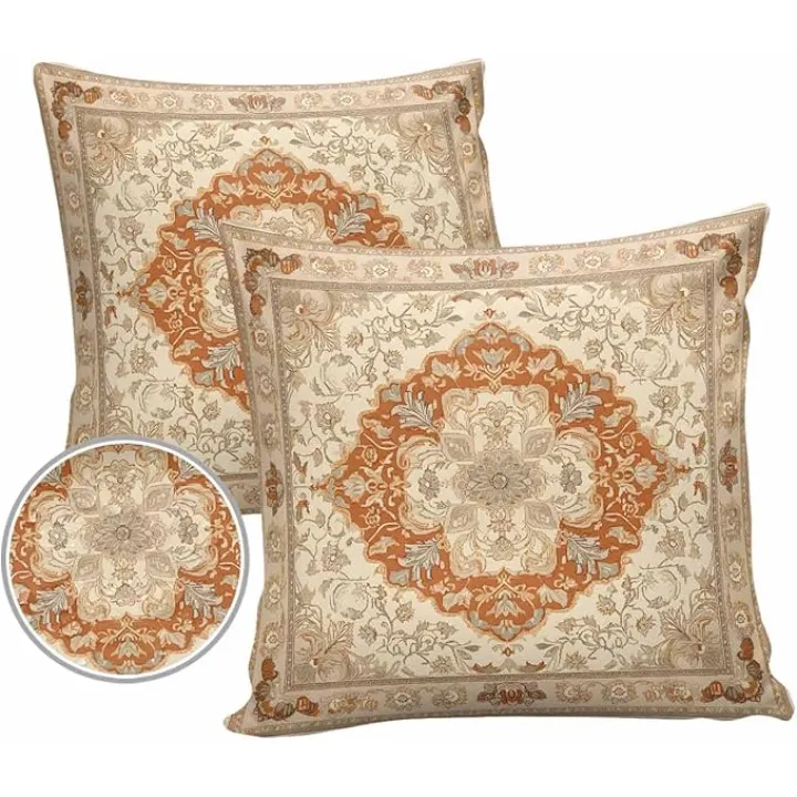 Outdoor Waterproof Pillow Covers Pack of 2, Bohemian Ethnic Traditional Flower Waterproof Throw Pillow Case, Vintage Pattern Soft Cushion Cases for Patio Tent Balcony Couch Bed Sofa