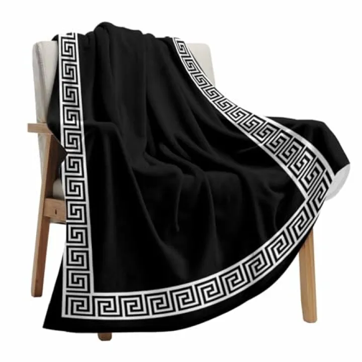 Throw Blanket Geometric Greek Key Design Blankets and Throws, Black Blanket for Couch Bed Sofa Chair Dorm, Soft Cozy Warm Lightweight Flannel Fleece Blanket for Home Decor All Season 50x60 Inch