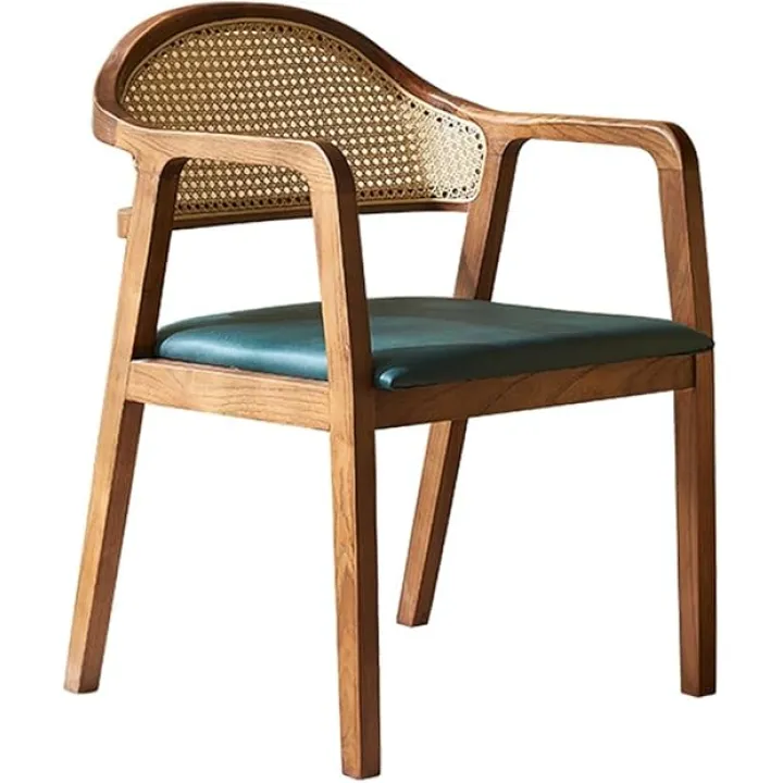 Rattan Dining Chairs Modern Wood Dining Chair - Rattan Chair with Padded & Armrest - Rattan Weaving Design - Rattan Leisure Chair for Bedroom, Balcony & Patio Braid Armchair