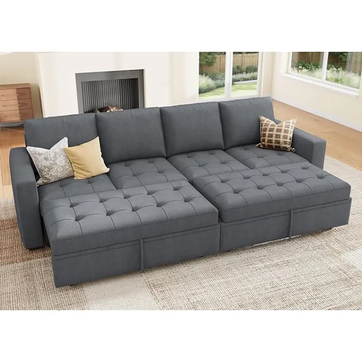 HONBAY Modular Sectional Sleeper Sofa with Pull Out Couch Bed, Convertible Sectional Couches for Living Room,Bluish Grey