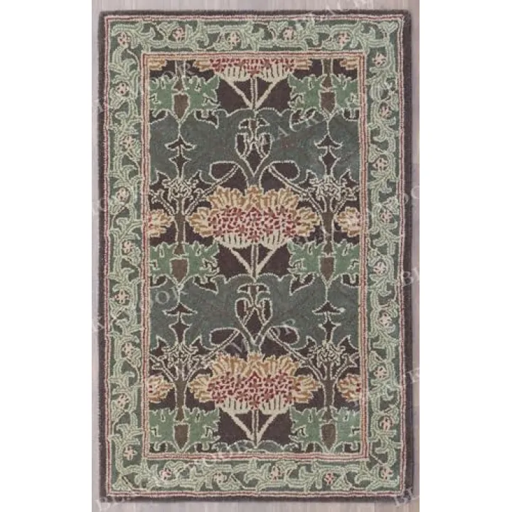 Blackamoor Cecil Green Traditional Oriental Floral Area Rug, Green and Gray Accents, Handmade Woolen Carpet for Living Room (2'.6" x6' Runner (80cm x 180cm))