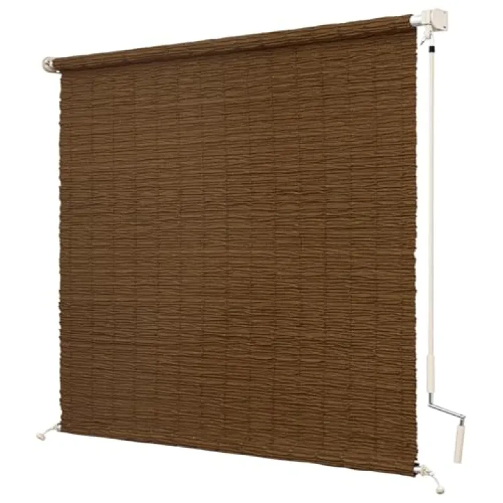 Moonice Cordless Outdoor Roller Shades for Patio, Privacy Roller Blinds for Windows Wand Operation Exterior Roll-up Shade Thermal Insulated Sheer Window Shades,Brown, 80% Blackout