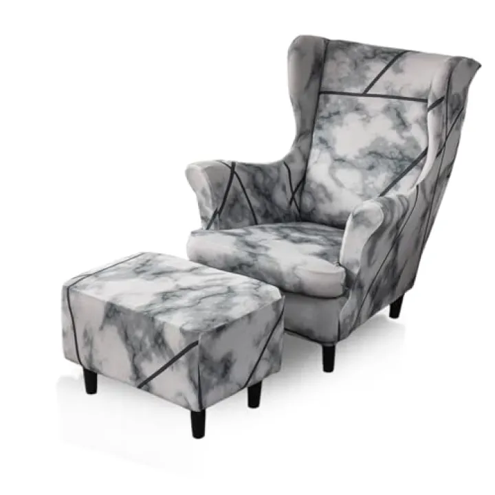 Ouxeer Stretch Wingback Chair Sofa Slipcover 3-Piece Sofa Cover Furniture Protector Couch Soft with Elastic Bottom, with Ottoman Cover Armchair slipcover (A)