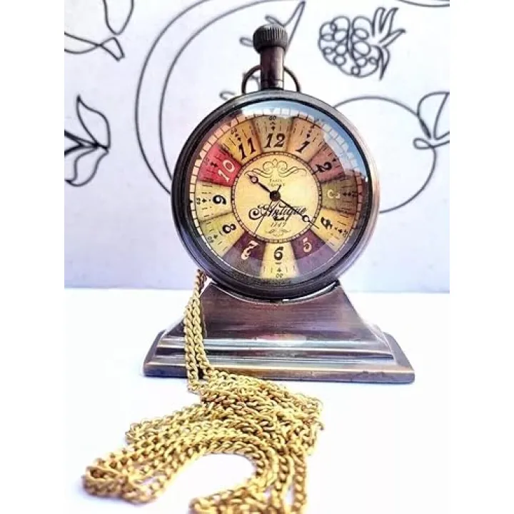 Nishpax Roulette Style Brass Desk Clock – Elegant Mechanical Tabletop Vintage Timepiece for Home & Office Decor | Unique Decorative Desk Accessory with Antique Charm