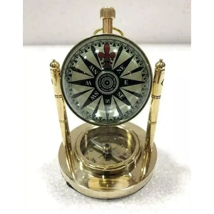 Nishpax Antique Compass Desk Table Clock | Vintage Brass Timepiece with Nautical Compass Design | Decorative Mechanical Tabletop Clock for Home & Office | Unique Gift for Collectors
