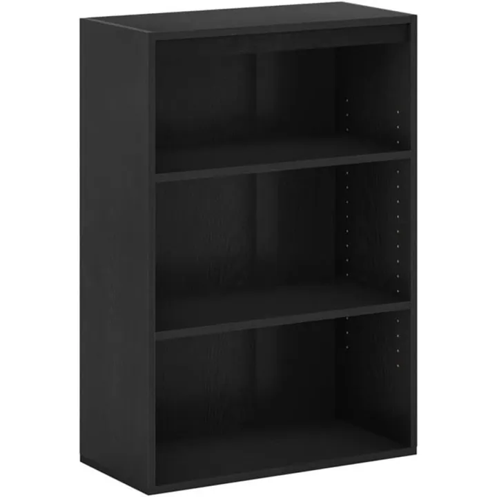 Pemberly Row Contemporary Engineered Wood 3-Tier Open Shelf in Black