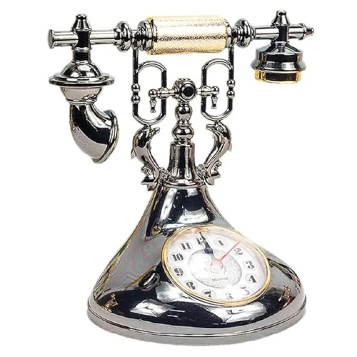 Meyrwoy Vintage Alarm Clock, Rotary Dial Phone Shaped Vintage Table Clock, Accurate Time Unique Elegant Old Fashioned Alarm Clock for Home, Cafe, Office, Farmhouse