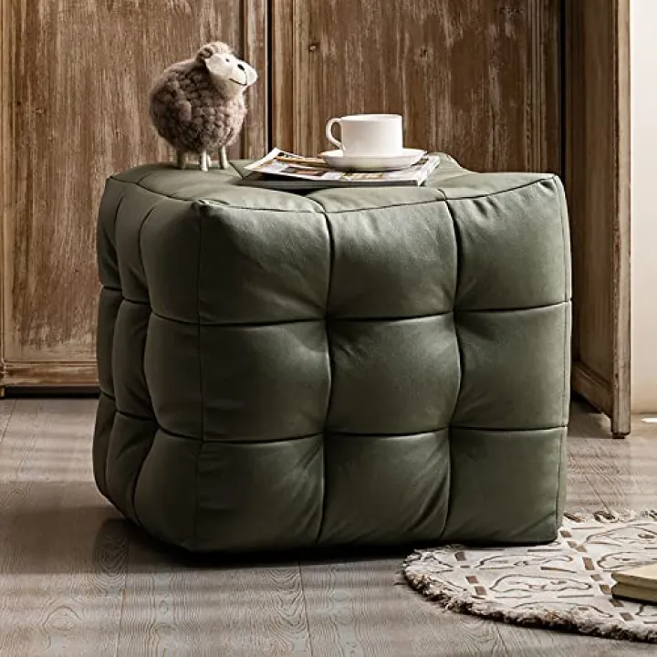 WENWENLEE Footstool, Faux Leather Cube Pouf, Square Leather Pouf, Contemporary pu Leather Pouf, Padded Footstool, Tufted Pouf for Living Room Bedroom Moroccan Decor,D