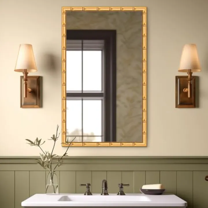 Mirror & Frame, Ornate with Gold Finish, Bamboo-Inspired, Vanity Full Length Rectangular Square Vertical Horizontal Framed Mirror, Living Room, Office, Bathroom (22"x30")