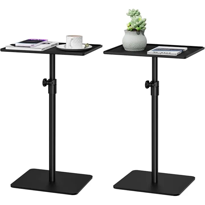 RCHYFEED Drink Tables for Small Spaces, Metal Pedestal Side Table Set of 2, Height Adjustable 17-29.6 Inch Small Square Side Tables Bar Table for Couch, Sofa, Bedroom, Living Room, Indoor