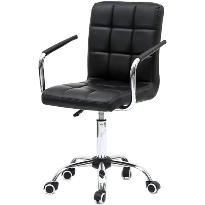 Mesh Office Chair with Adjustable Seat Height, PU Leather & Sponge Seat, Sturdy Iron Frame, Comfortable Armchair for Office, Home, or Meeting Room (440 lbs Capacity, Black)