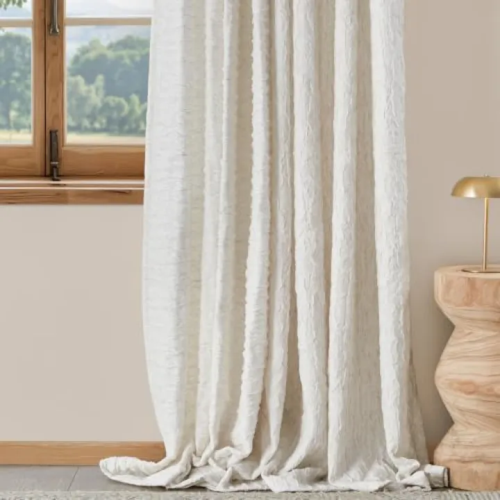 BULBUL Linen Curtains for Living Room 102 Inches Long,2 Panels Linen Privancy Semi Sheer Light Filtering Tulle Curtains,Neutral Farmhouse Country Boho Bedroom Curtain Drapes