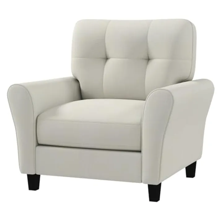 IFANNY Modern Accent Chair, Mid-Century Single Sofa Chairs with Arms, Tufted Back and Thick Cushion, Comfy Upholstered Reading Armchair for Living Room, Bedroom, Office (1, Beige)