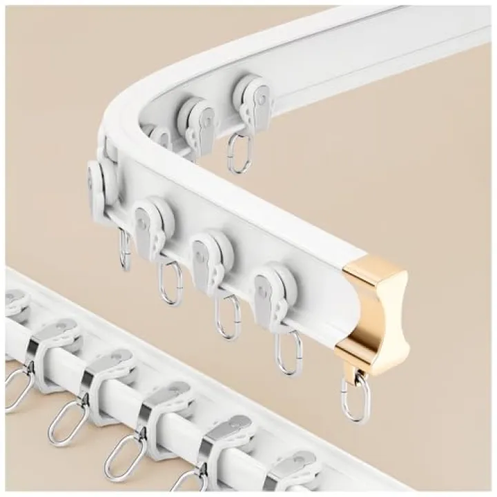 Flexible Curtain Track for Bay Window | Bendable Aluminum Curtain Rail | 1.96FT～19.7FT (0.6m～6.0m) | White Curved Curtain Rail Track | Ceiling Wall Mount Sliding Track System Set(1.80m/5.9FT(2*0.9m))