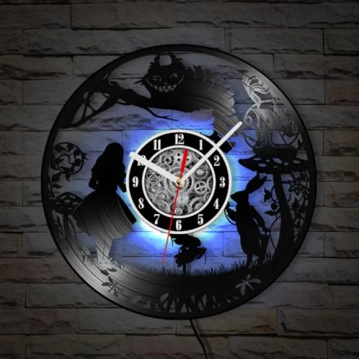 The Geeky Days Wonderland Cat Vinyl Record Wall Clock Dynamic Color - Changing LED Lights Fantasy Forest Laser Cut Longplay Wall Clock Themed Restaurant a Festival Gift for Relatives and Friends