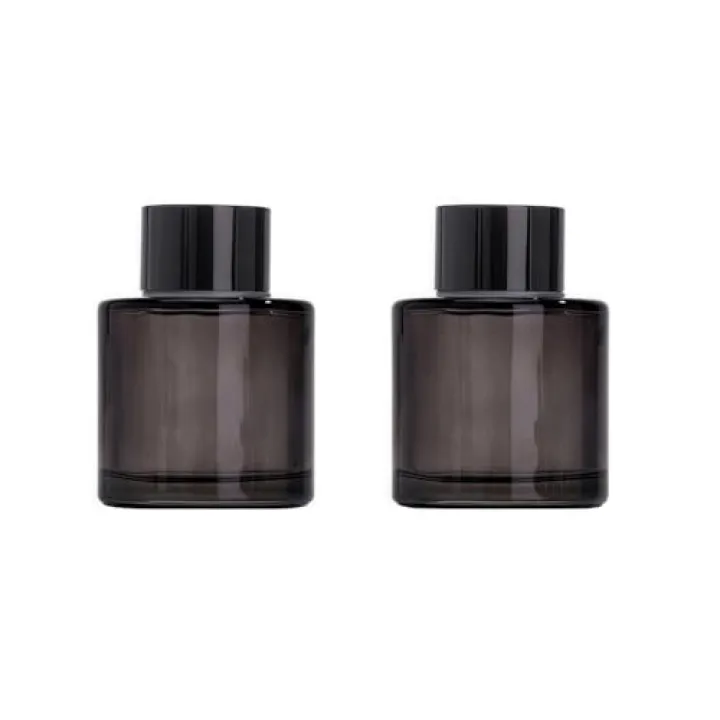 QUUPY 2Pcs 50ML/1.7OZ Glass Diffuser Bottle Empty Refillable Essential Oil Perfume Jars Fragrance Accessories for DIY Aromatherapy Diffuser Crafts Bathroom Decoration(Grey)
