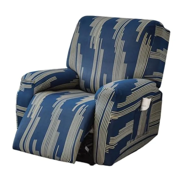 Ouxeer Recliner Chair Cover 4-Pieces, High Stretch Fabric Recliner Slipcover with Pockets Washable Printed Furniture Protector(D)