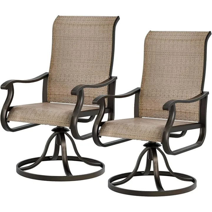 UDPATIO Patio Swivel Dining Chairs Set of 2, Outdoor Dining Chairs High Back with All Weather Breathable Textilene, Metal Rocking Frame for Lawn Garden, Brown