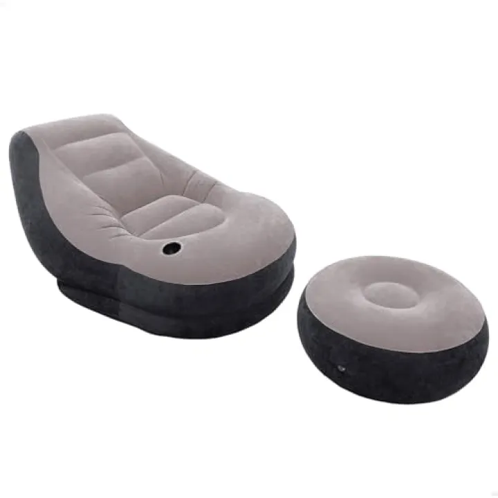 Chaise de Salon gonflable con velluto ottomano, afflué, grigio e nero