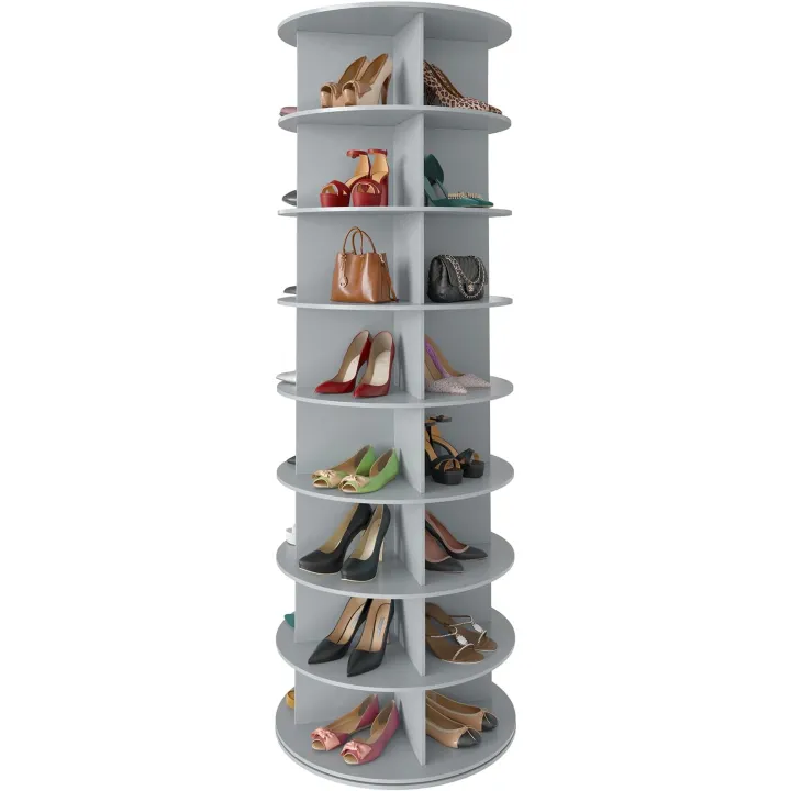 SpaceAid 8 Tier Rotating Shoe Rack Tower, Spinning Shoe Display Lazy Susan, Revolving 360 Shoe Rack Storage Round Carousel, Vertical Handbag Rotate Shoes Closet Organization (8-Tier Gray)