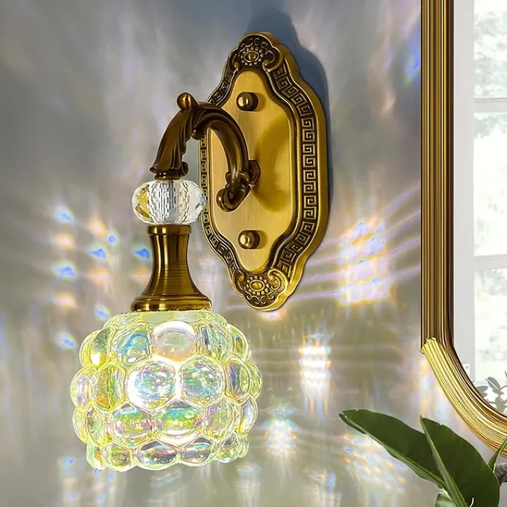 SZXYKEJI Vintage Gold Wall Sconce 1-Light Glass Globe Vanity Light Antique Wall Light Fixtures Indoor for Bathroom Hallway Farmhouse Bedroom Living Room(Brushed Brass)