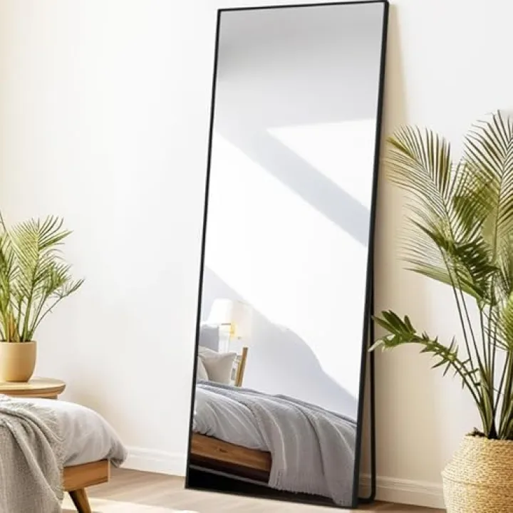 Full Length Mirror with Shatterproof Glass, Aluminum Alloy Frame, Floor Standing or Wall Mounted, Perfect for Bedroom and Cloakroom(Black,50 * 160cm)